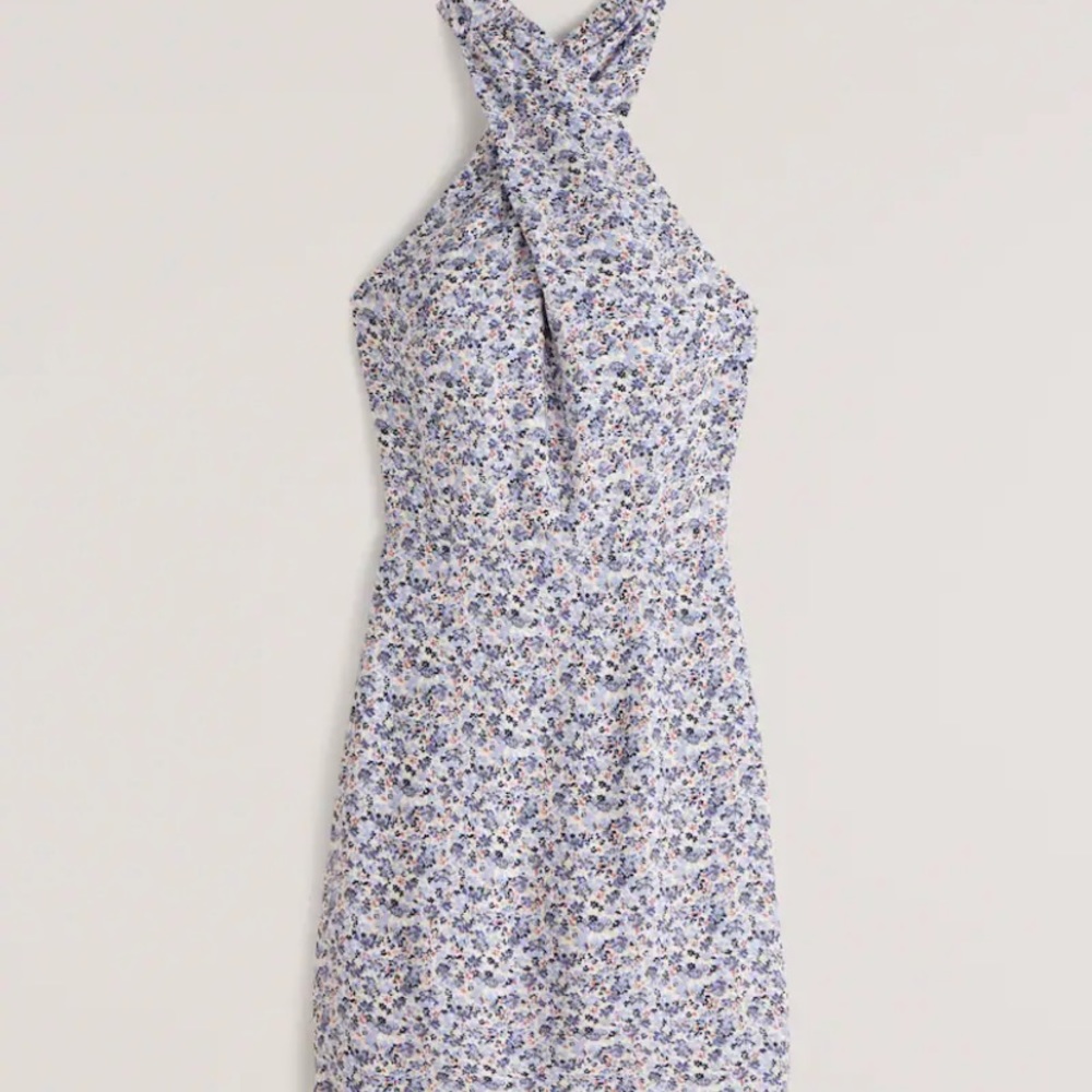 Twist-Front Halter Slip Mini Dress